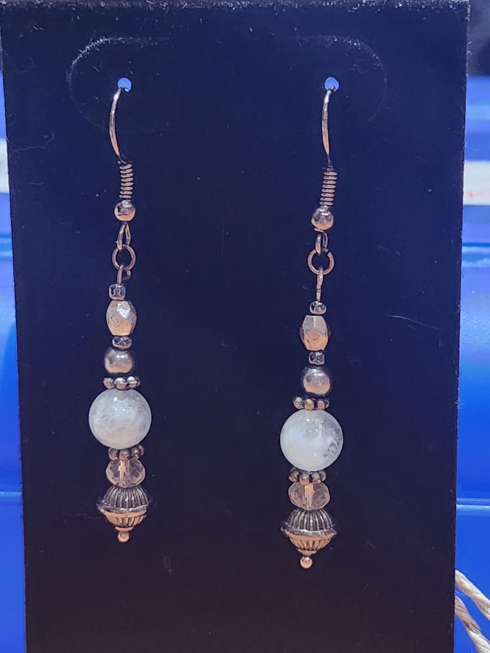 Aqua Marine And Crystal Handmade Bead Drop Earrings - Delicate Dangle Style